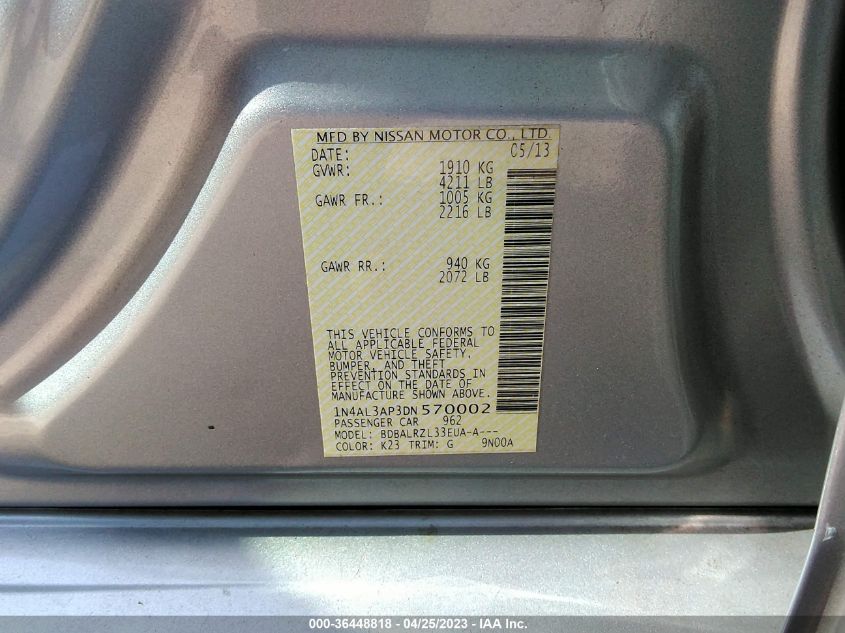 2013 NISSAN ALTIMA 2.5 S - 1N4AL3AP3DN570002