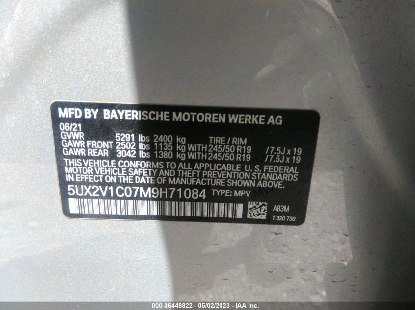 2021 BMW X4 XDRIVE30I - 5UX2V1C07M9H71084