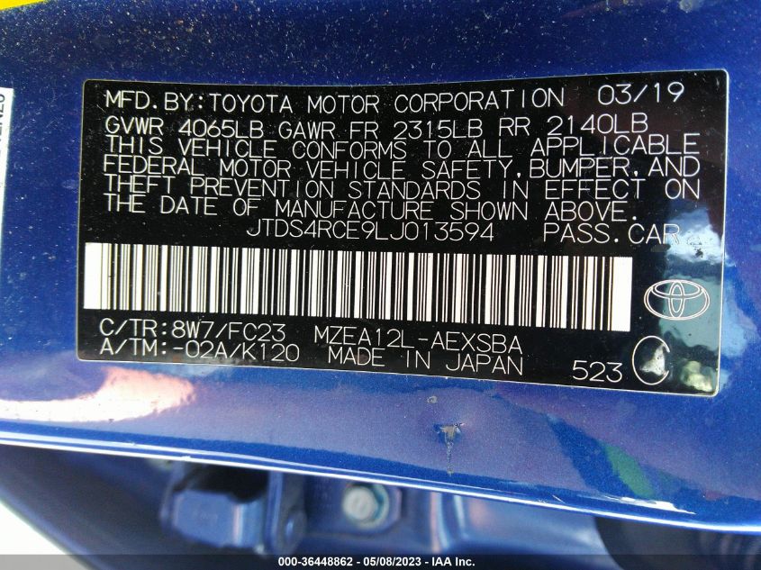 2020 TOYOTA COROLLA SE/NIGHTSHADE - JTDS4RCE9LJ013594