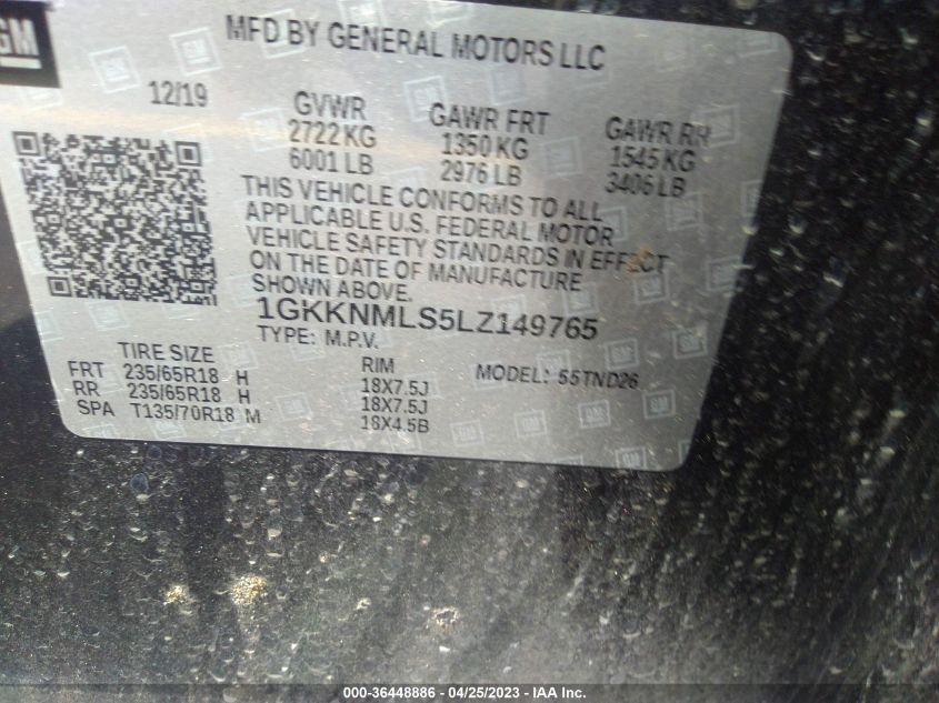 2020 GMC ACADIA SLT - 1GKKNMLS5LZ149765