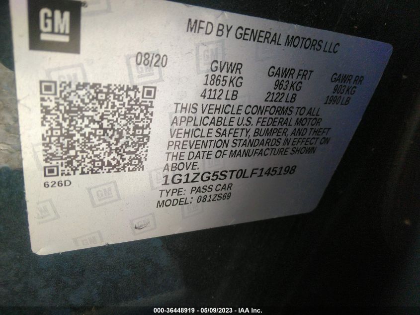 2020 CHEVROLET MALIBU RS - 1G1ZG5STOLF145198