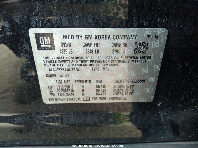 2018 BUICK ENCORE PREFERRED II - KL4CJBSB4JB712760