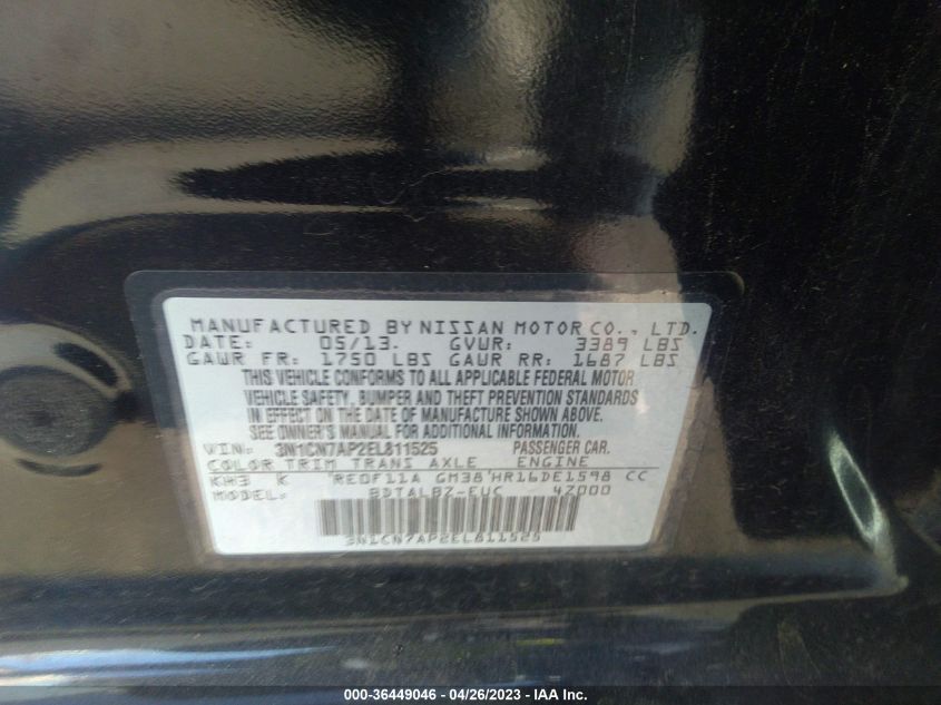 2014 NISSAN VERSA SV - 3N1CN7AP2EL811525
