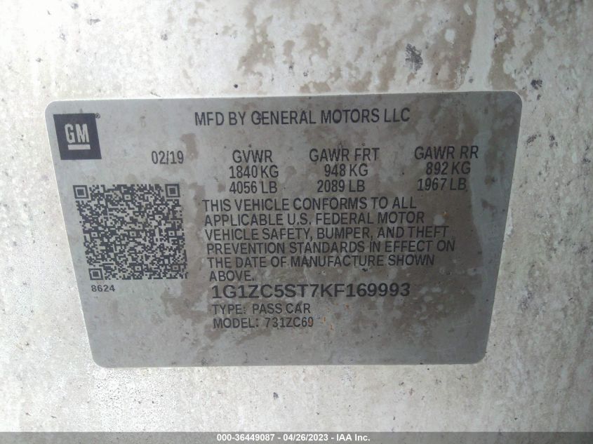 2019 CHEVROLET MALIBU LS - 1G1ZC5ST7KF169993