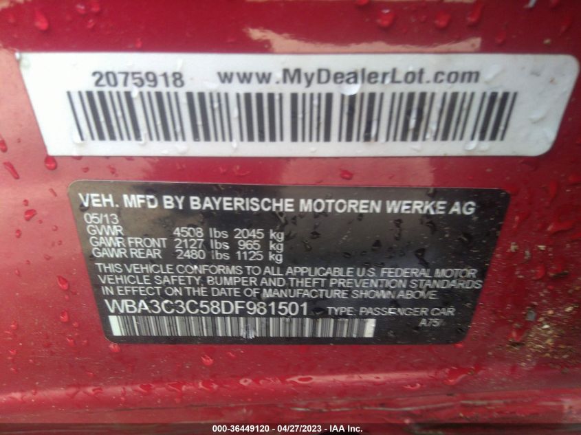 2013 BMW 3 SERIES 320I XDRIVE - WBA3C3C58DF981501