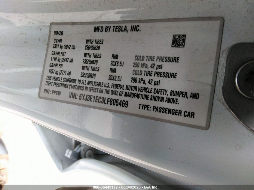 2020 TESLA MODEL 3 PERFORMANCE - 5YJ3E1EC3LF805469