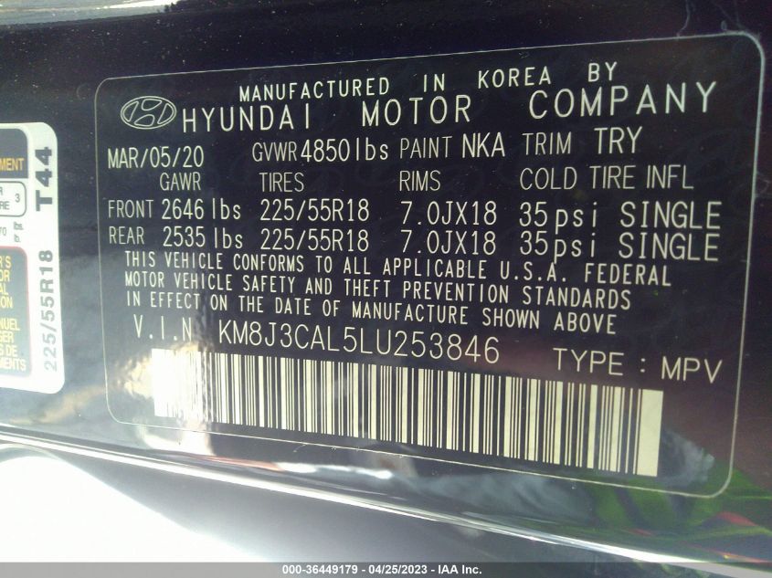 2020 HYUNDAI TUCSON SEL - KM8J3CAL5LU253846