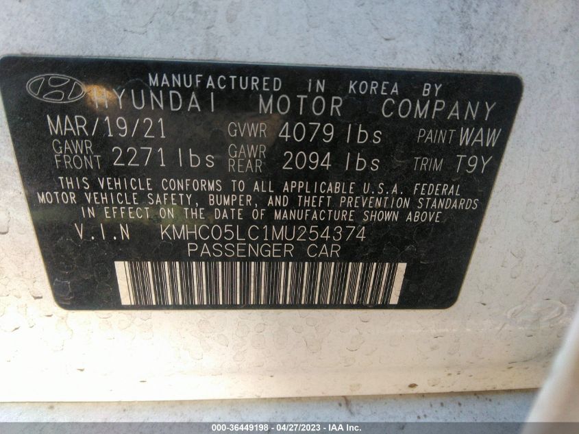 2021 HYUNDAI IONIQ HYBRID LIMITED - KMHC05LC1MU254374