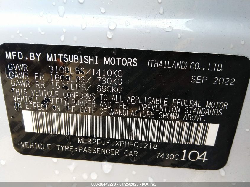 2023 MITSUBISHI MIRAGE G4 ES/LE/BLACK EDITION - ML32FUFJXPHF01218