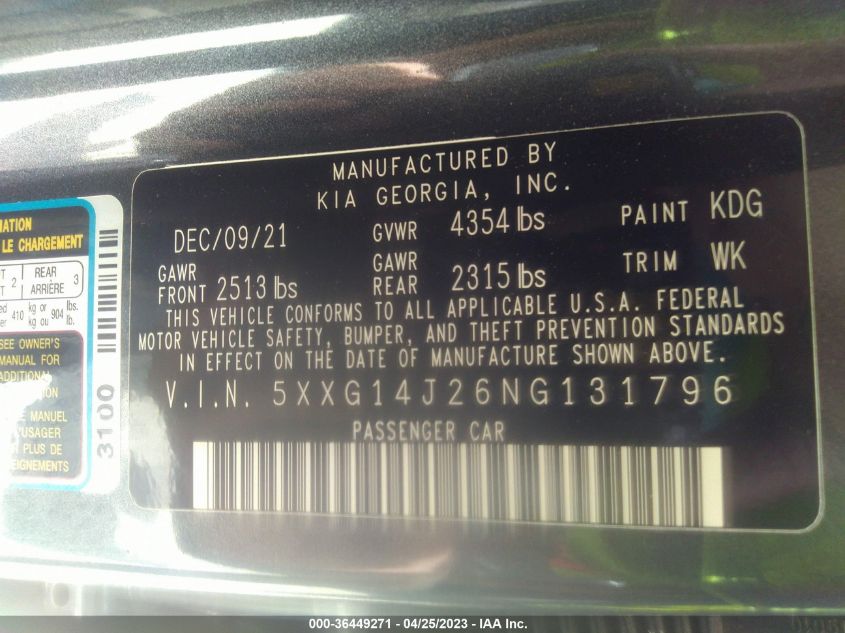 2022 KIA K5 LXS - 5XXG14J26NG131796
