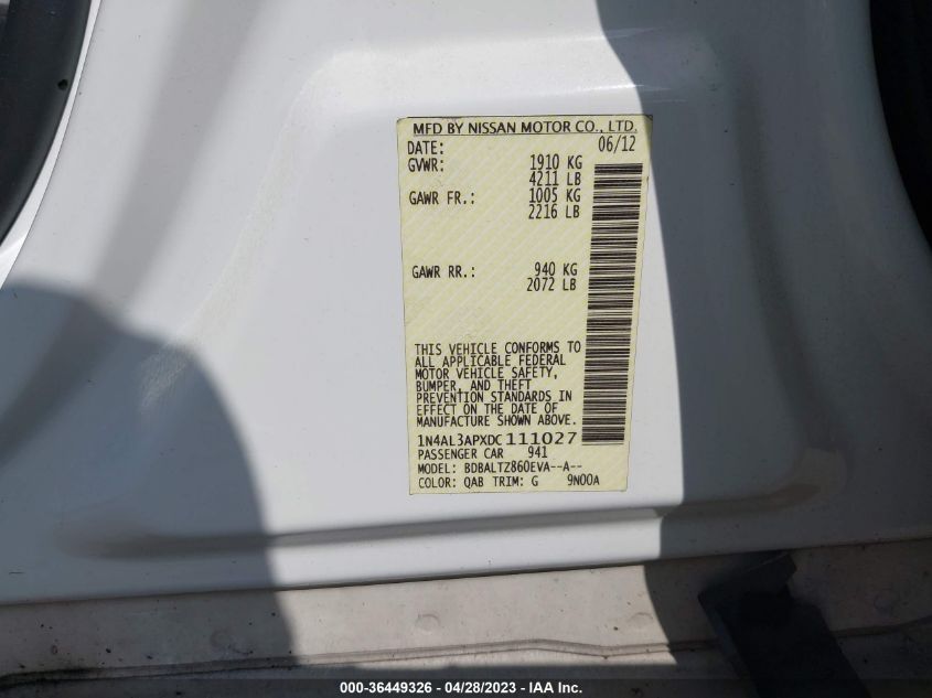 2013 NISSAN ALTIMA 2.5 SV - 1N4AL3APXDC111027