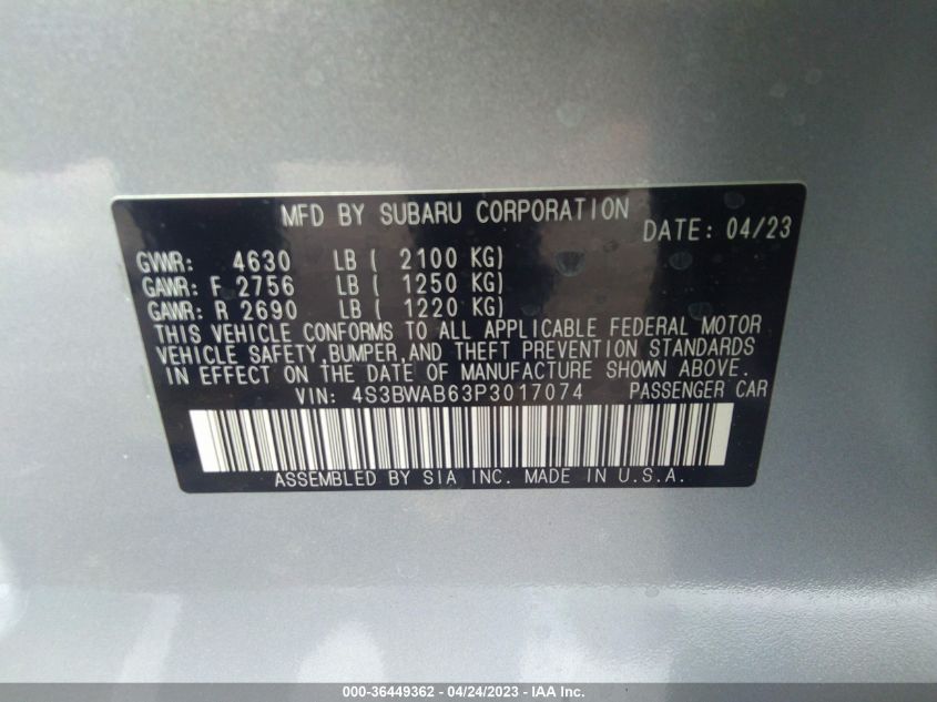 2023 SUBARU LEGACY - 4S3BWAB63P3017074