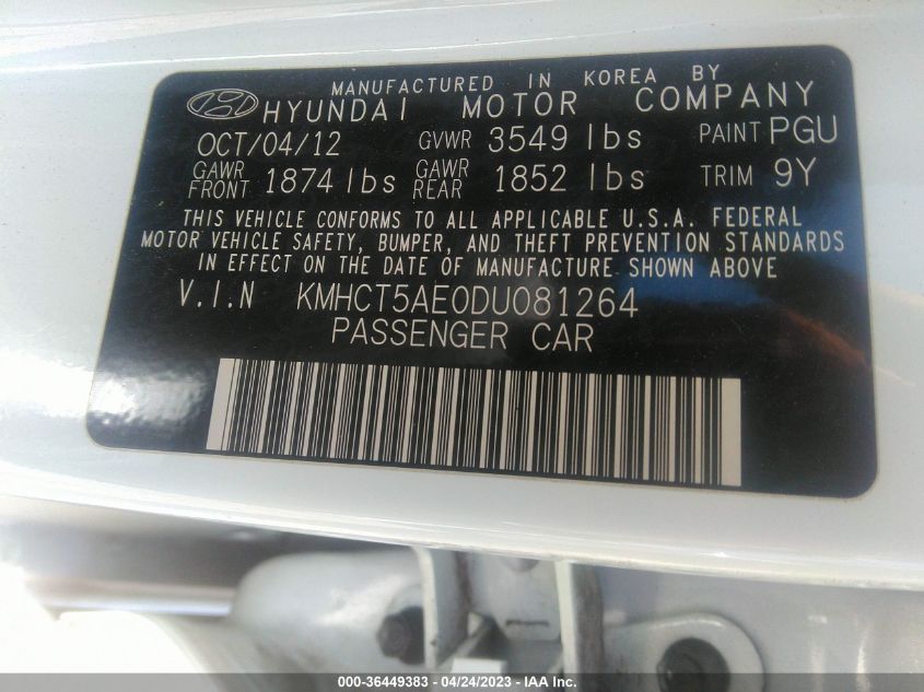 2013 HYUNDAI ACCENT GS - KMHCT5AE0DU081264