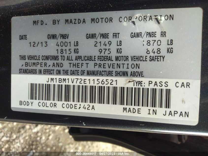2014 MAZDA MAZDA3 I TOURING - JM1BM1V72E1156521