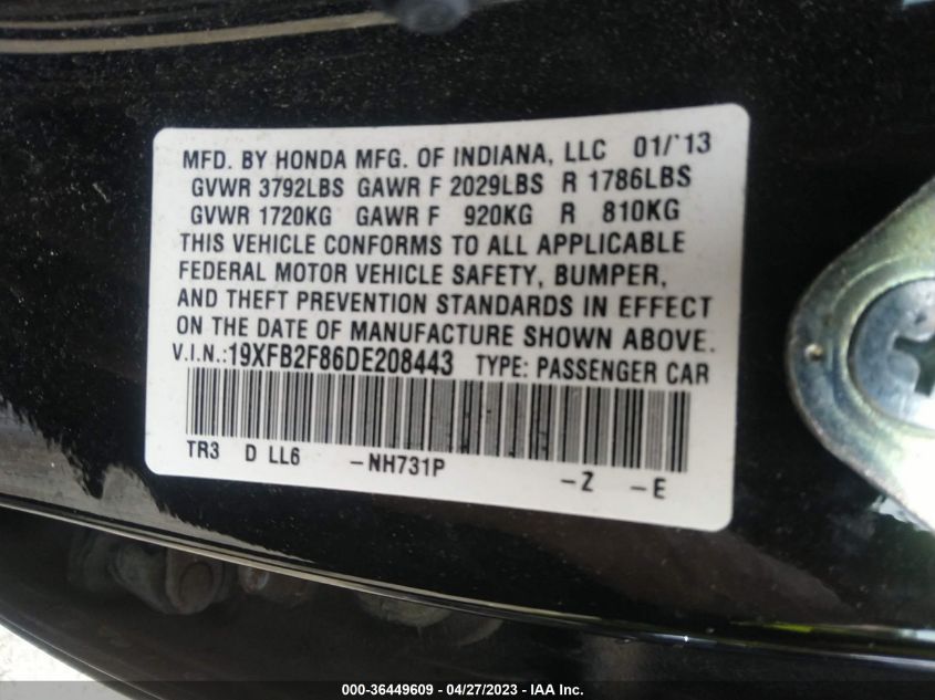 2013 HONDA CIVIC SDN EX - 19XFB2F86DE208443