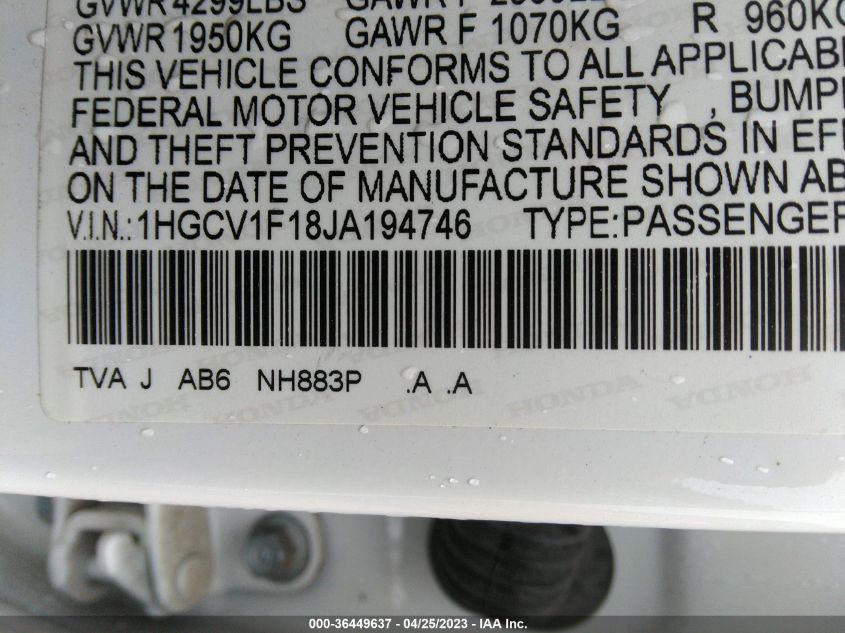 2018 HONDA ACCORD SEDAN LX 1.5T - 1HGCV1F18JA194746