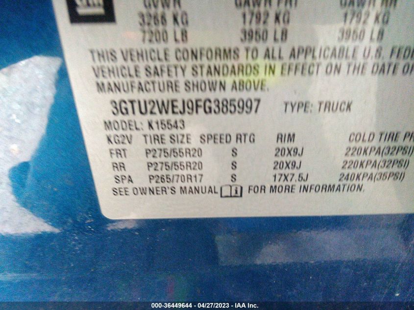 2015 GMC SIERRA 1500 DENALI - 3GTU2WEJ9FG385997