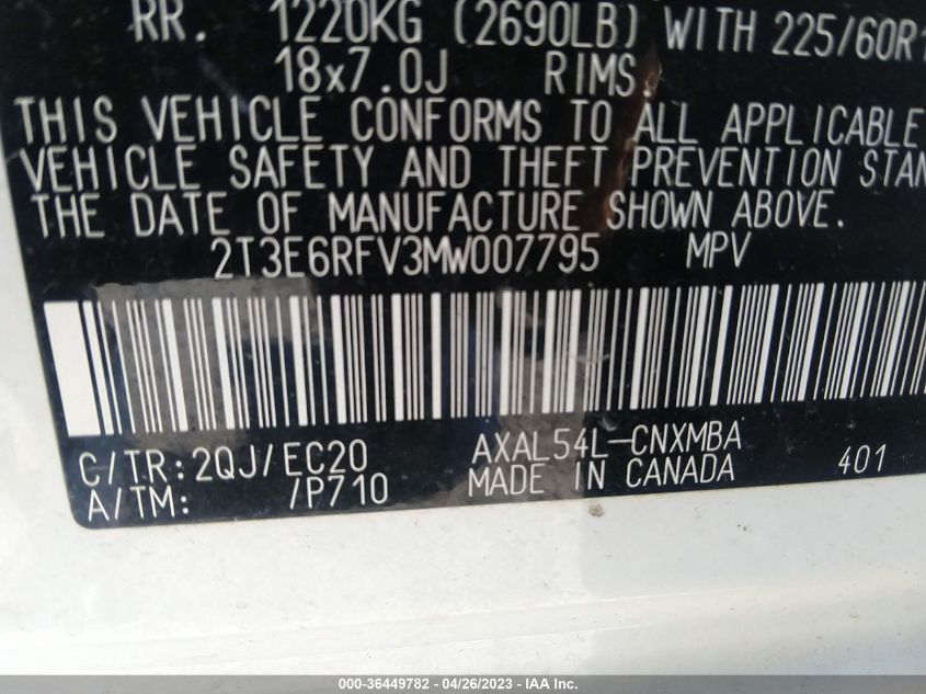2021 TOYOTA RAV4 HYBRID XSE - 2T3E6RFV3MW007795