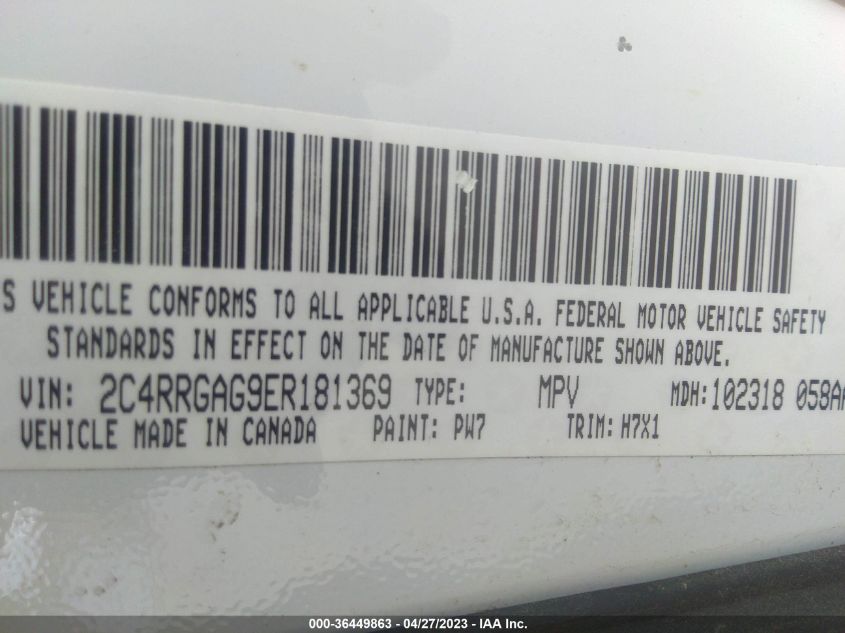 2014 RAM CARGO VAN TRADESMAN 2C4RRGAG9ER181369