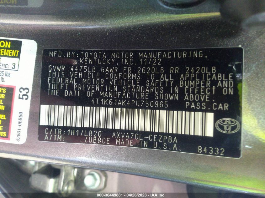 2023 TOYOTA CAMRY XSE - 4T1K61AK4PU750965
