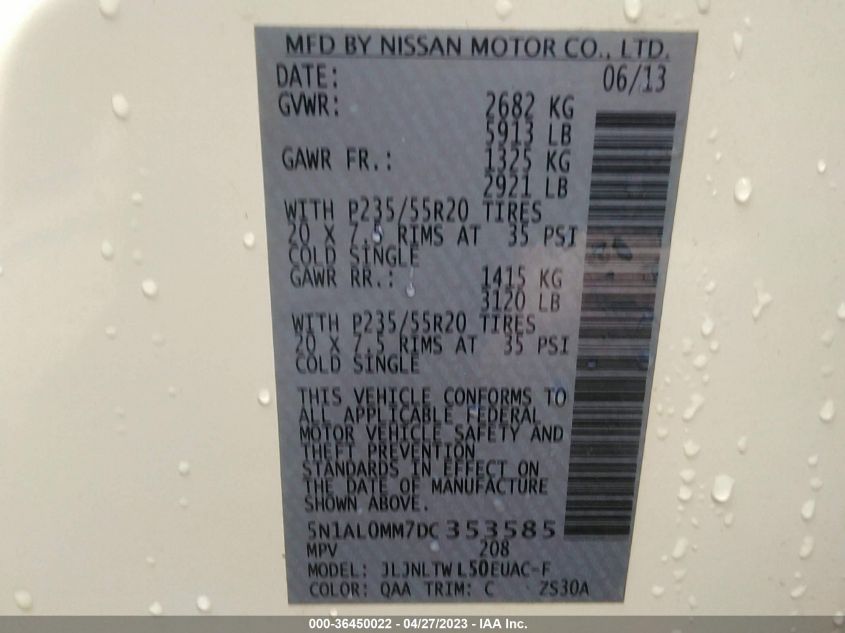 2013 INFINITI JX - 5N1AL0MM7DC353585
