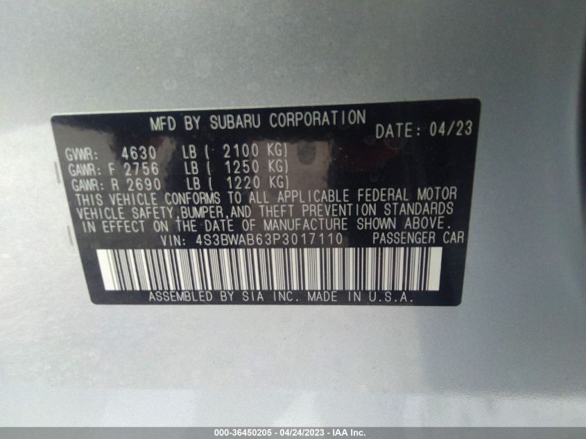 2023 SUBARU LEGACY - 4S3BWAB63P3017110