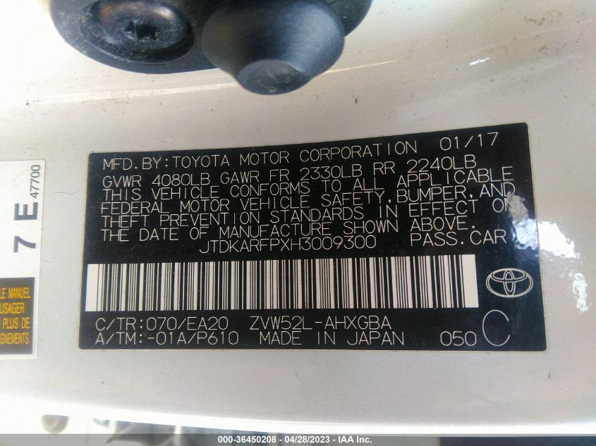 2017 TOYOTA PRIUS PRIME PLUS/PREMIUM/ADVANCED - JTDKARFPXH3009300