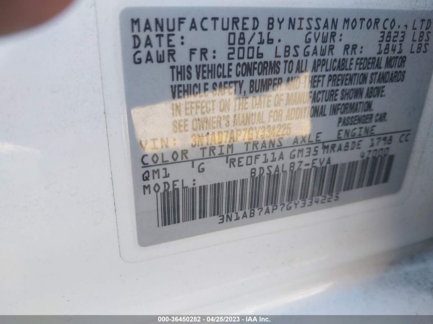 2016 NISSAN SENTRA S - 3N1AB7AP7GY334225
