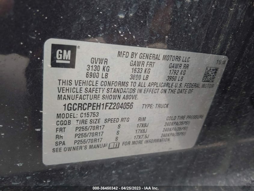2015 CHEVROLET SILVERADO 1500 WORK TRUCK/LS - 1GCNCPEH1FF204056