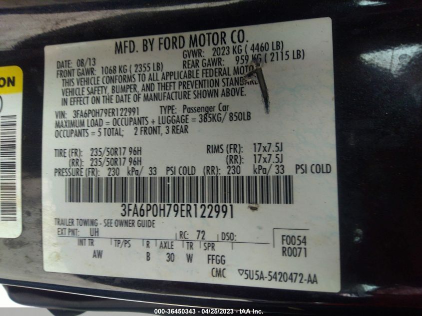 2014 FORD FUSION SE - 3FA6P0H79ER122991