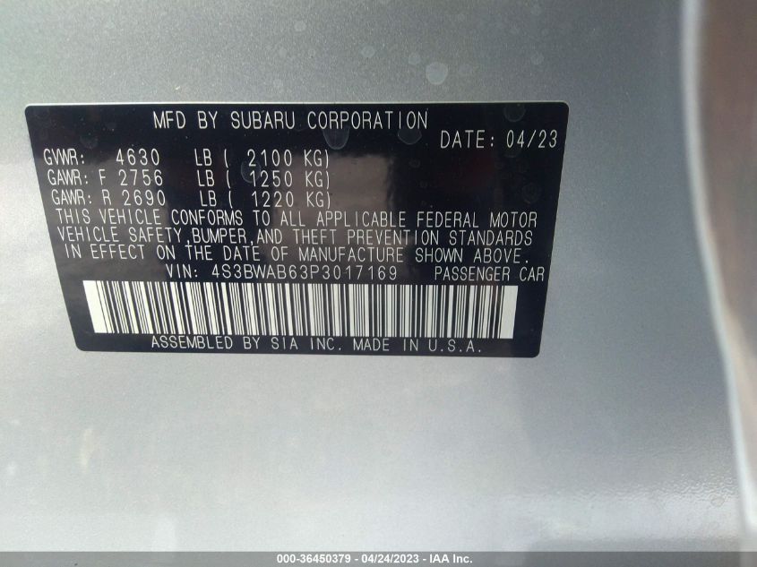 2023 SUBARU LEGACY - 4S3BWAB63P3017169