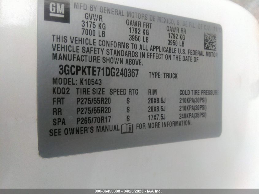 2013 CHEVROLET SILVERADO 1500 LTZ - 3GCPKTE71DG240367