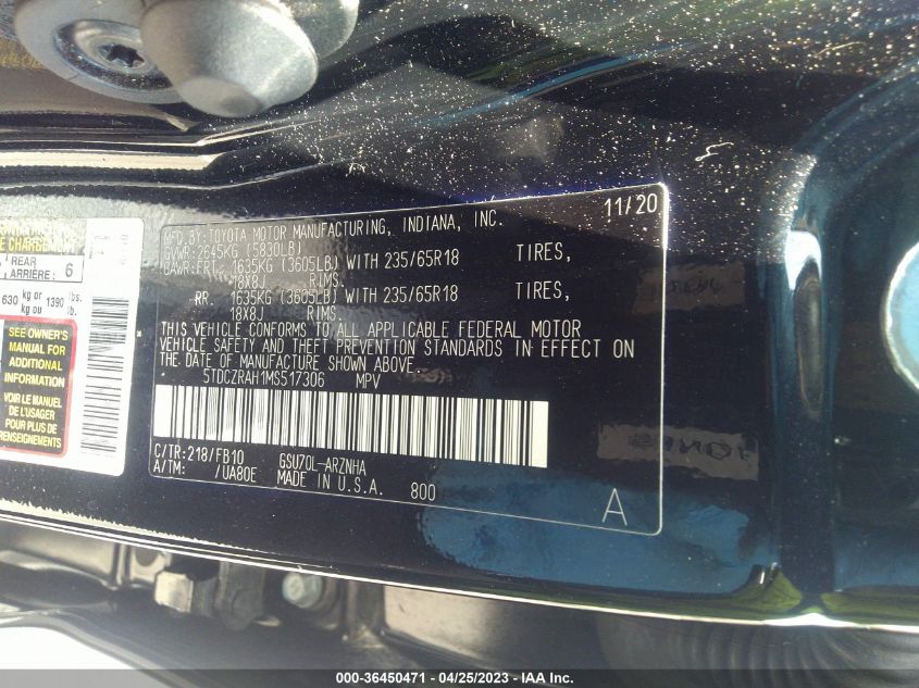 2021 TOYOTA HIGHLANDER L - 5TDCZRAH1MS517306