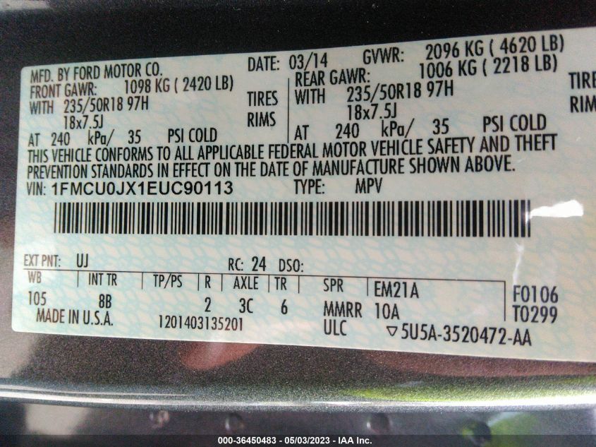 2014 FORD ESCAPE TITANIUM - 1FMCU0JX1EUC90113