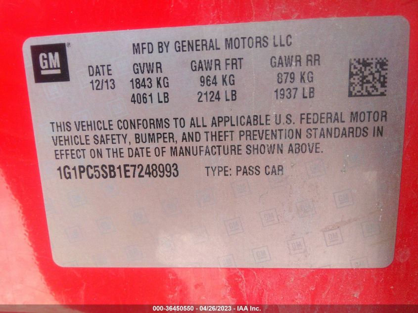 2014 CHEVROLET CRUZE 1LT - 1G1PC5SB1E7248993