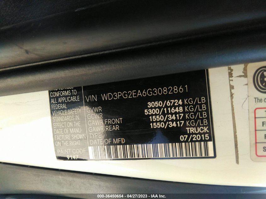 2016 MERCEDES-BENZ METRIS CARGO VAN WD3PG2EA6G3082861