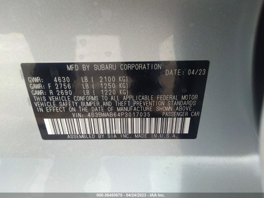 2023 SUBARU LEGACY - 4S3BWAB64P3017035