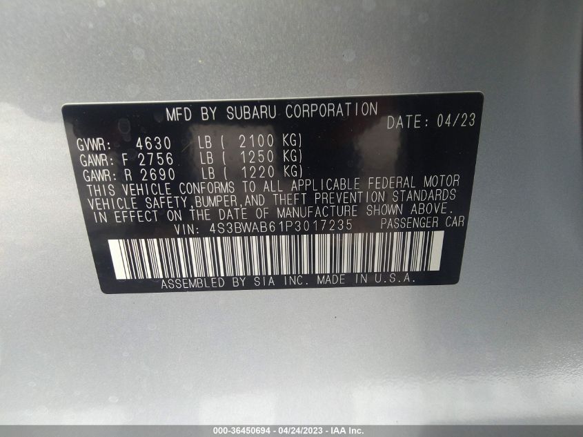 2023 SUBARU LEGACY - 4S3BWAB61P3017235