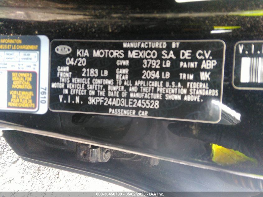 2020 KIA FORTE LXS - 3KPF24AD3LE245528