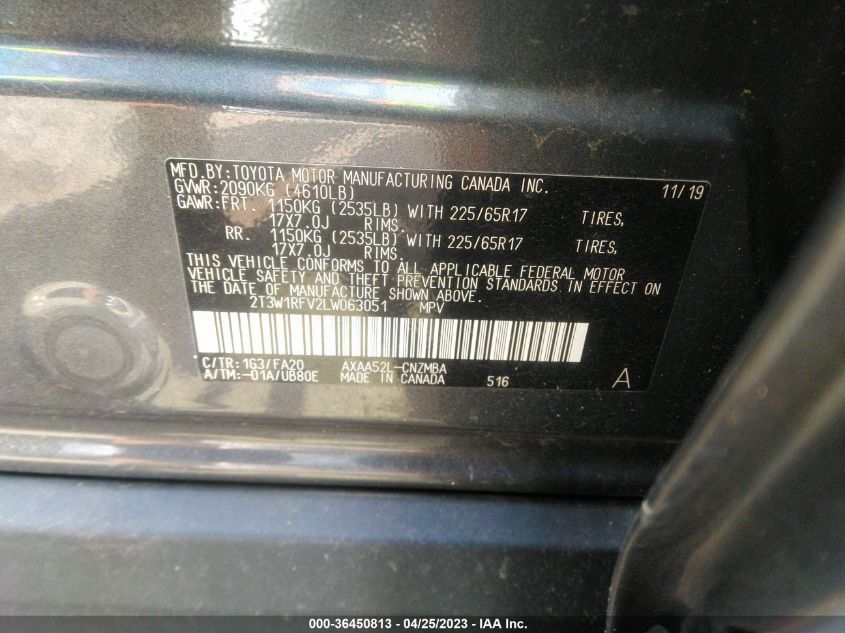 2020 TOYOTA RAV4 XLE - 2T3W1RFV2LW063051