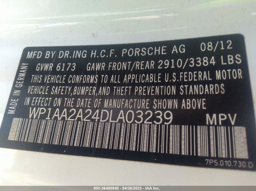 2013 PORSCHE CAYENNE WP1AA2A24DLA03239