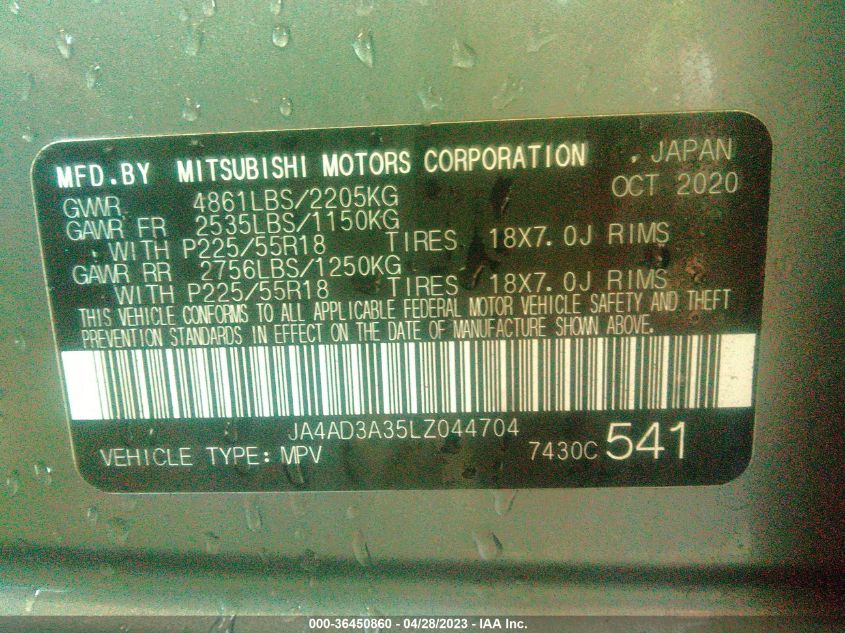 2020 MITSUBISHI OUTLANDER SE/SEL/LE/SP - JA4AD3A35LZ044704