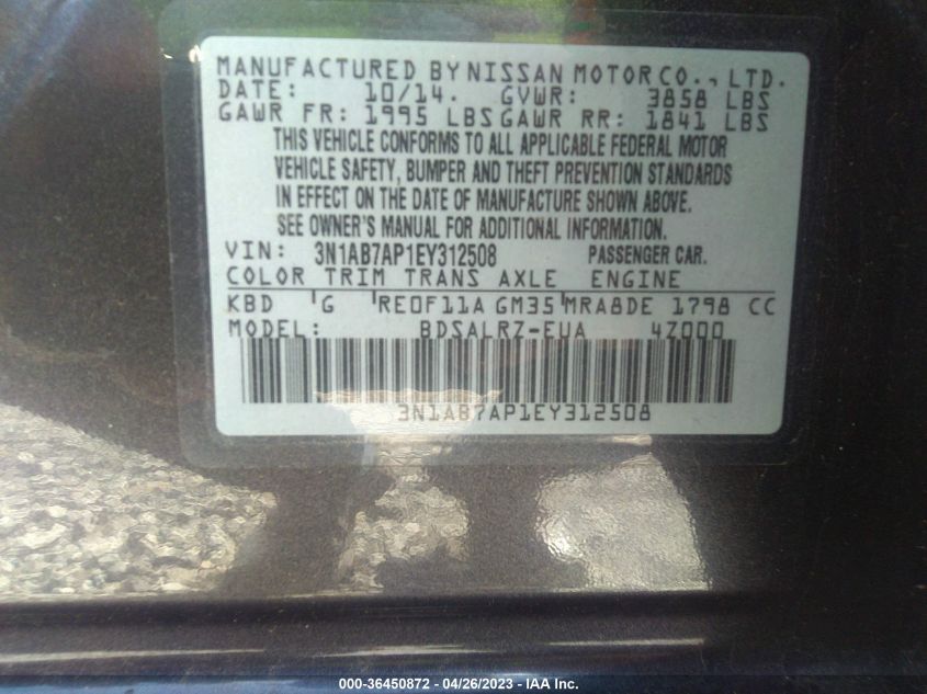 2014 NISSAN SENTRA SR - 3N1AB7AP1EY312508