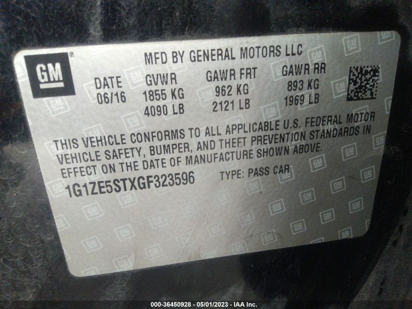 2016 CHEVROLET MALIBU LT - 1G1ZE5STXGF323596