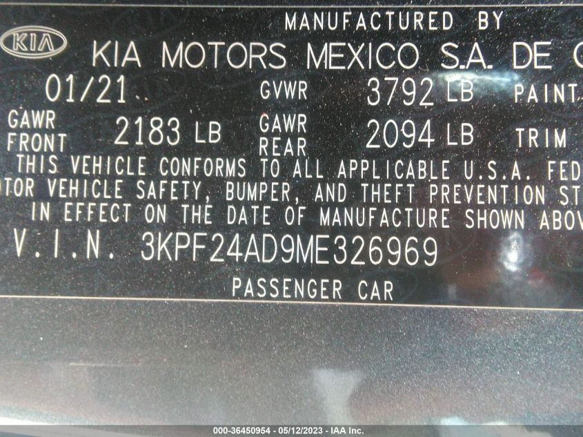2021 KIA FORTE LXS - 3KPF24AD9ME326969