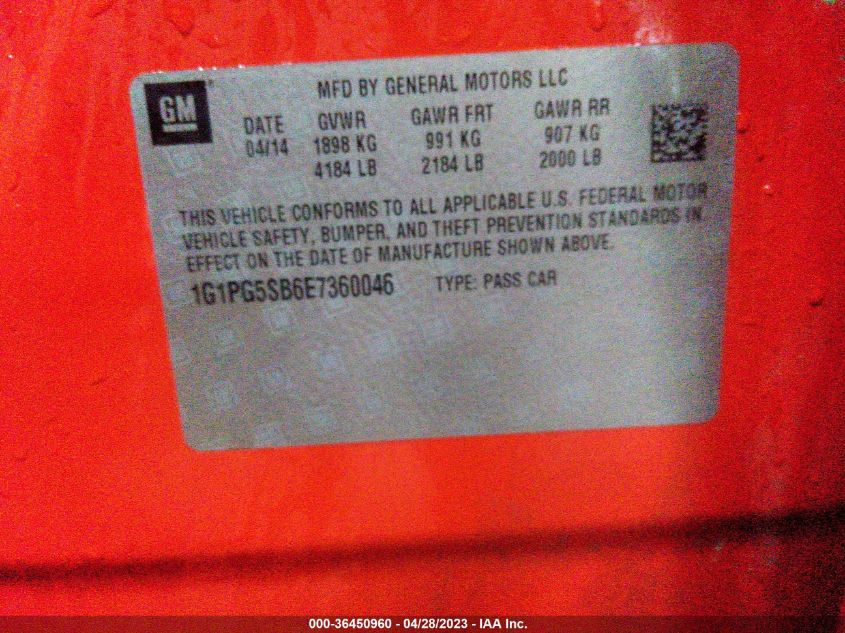 2014 CHEVROLET CRUZE LTZ - 1G1PG5SB6E7360046
