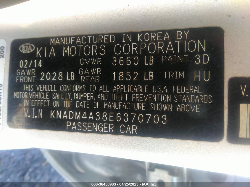 2014 KIA RIO LX - KNADM4A38E6370703