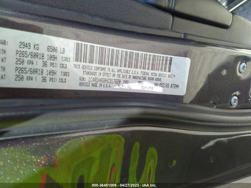 2017 DODGE DURANGO SXT - 1C4RDHAG0HC917620