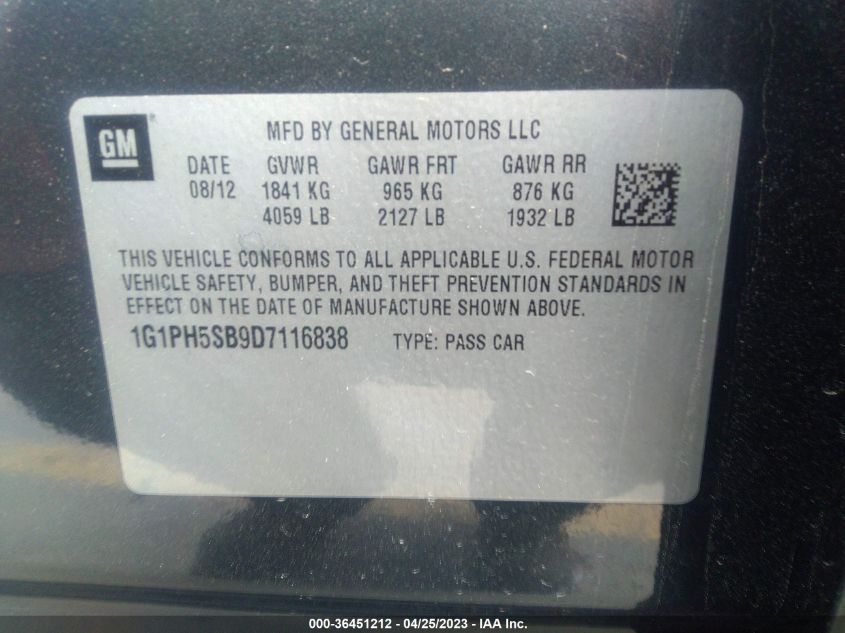 2013 CHEVROLET CRUZE ECO - 1G1PH5SB9D7116838