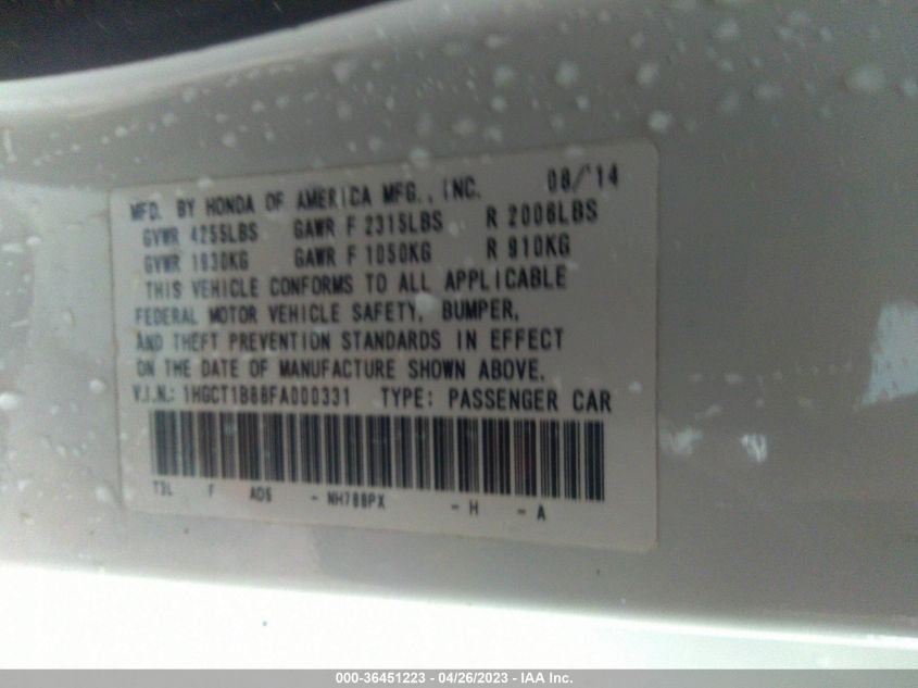 2015 HONDA ACCORD COUPE EX-L - 1HGCT1B88FA000331